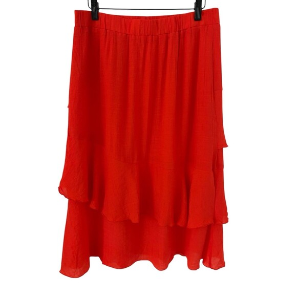Nanette Lepore Pull on Skirt Women's  Size Large Layered Ruffle Tiers Red Flowy - Picture 3 of 11
